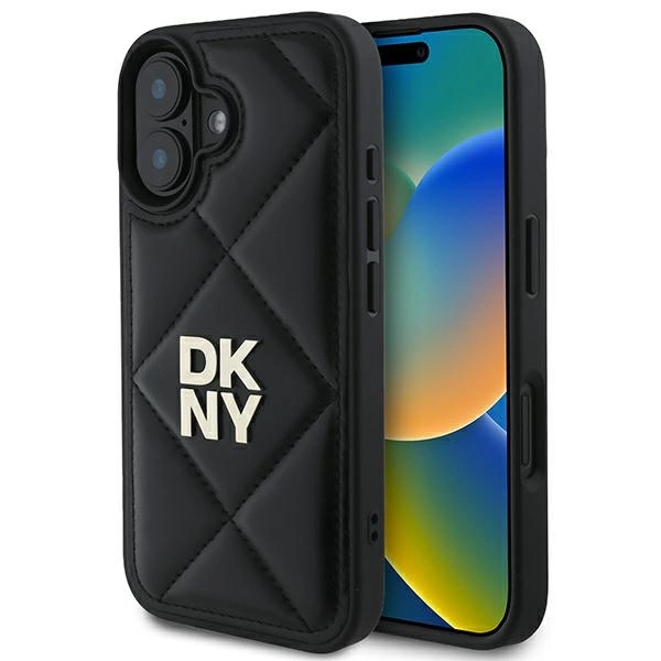 DKNY Quilted Stack Logo iPhone 16 Case - Blackeng