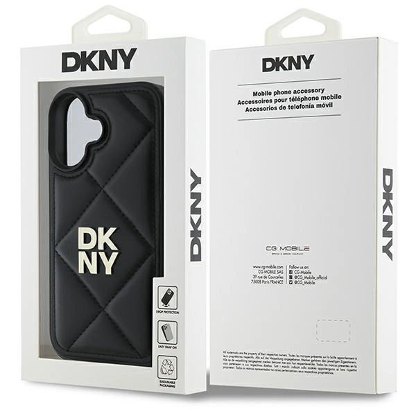 DKNY Quilted Stack Logo iPhone 16 Case - Blackeng