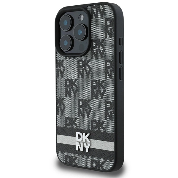 DKNY Checkered Pattern & Printed Stripes case for iPhone 16 Pro Max - blackeng