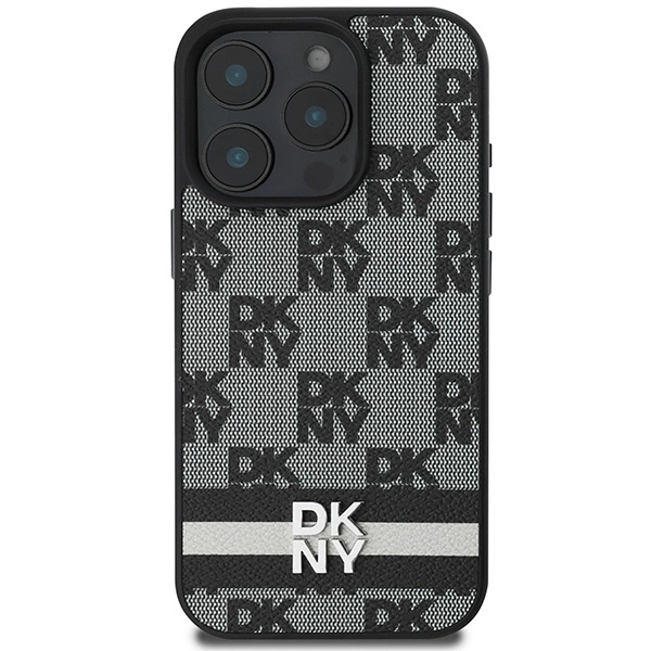 DKNY Checkered Pattern & Printed Stripes case for iPhone 16 Pro Max - blackeng