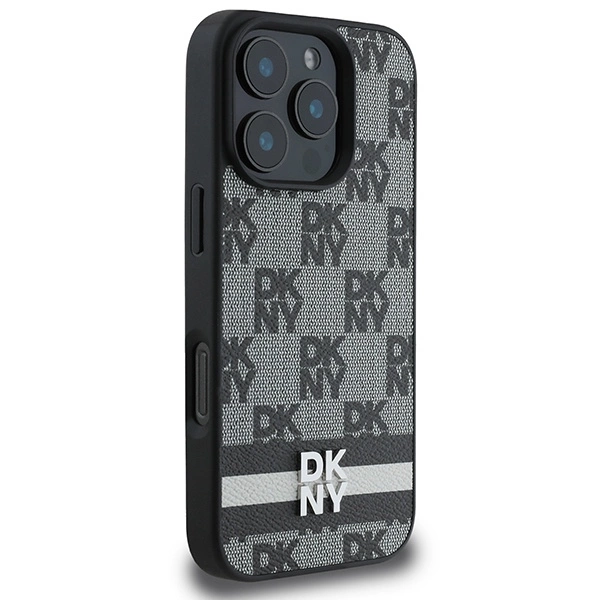 DKNY Checkered Pattern & Printed Stripes case for iPhone 16 Pro Max - blackeng