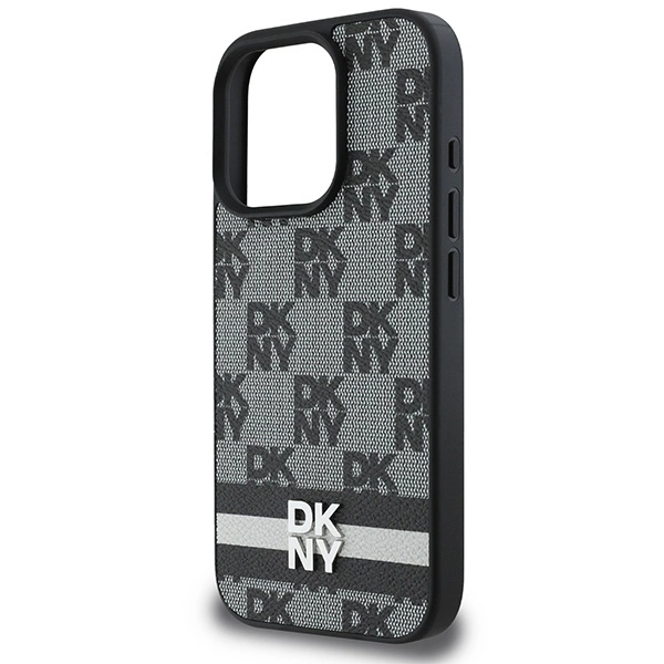DKNY Checkered Pattern & Printed Stripes case for iPhone 16 Pro Max - blackeng