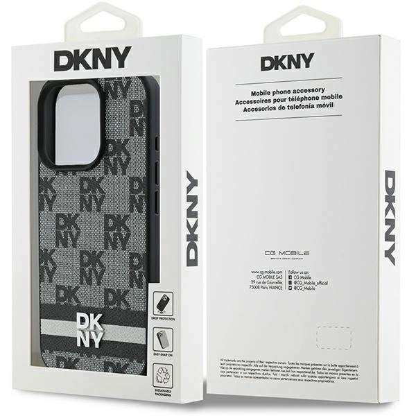 DKNY Checkered Pattern & Printed Stripes case for iPhone 16 Pro Max - blackeng