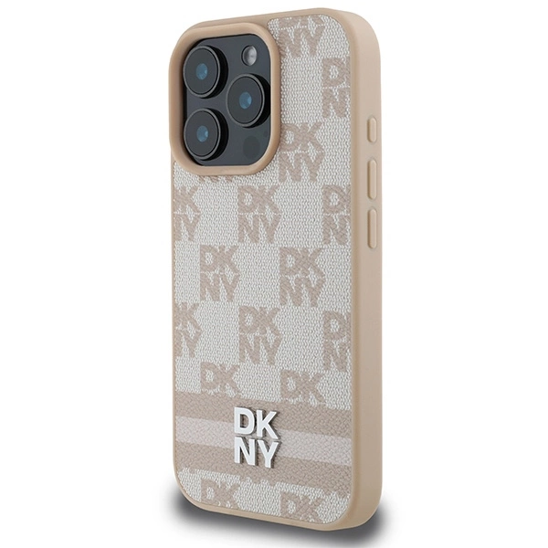 DKNY Checkered Pattern & Printed Stripes iPhone 16 Pro Max Case - Pinkeng