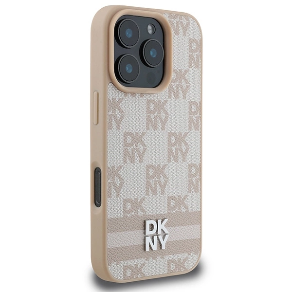 DKNY Checkered Pattern & Printed Stripes iPhone 16 Pro Max Case - Pinkeng