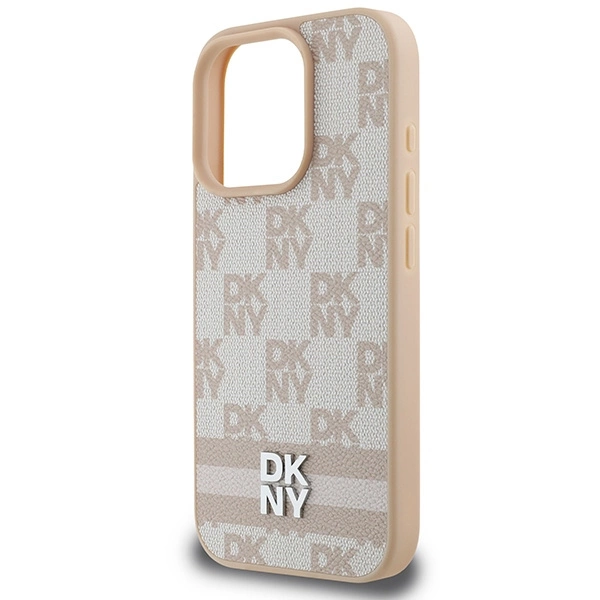 DKNY Checkered Pattern & Printed Stripes iPhone 16 Pro Max Case - Pinkeng