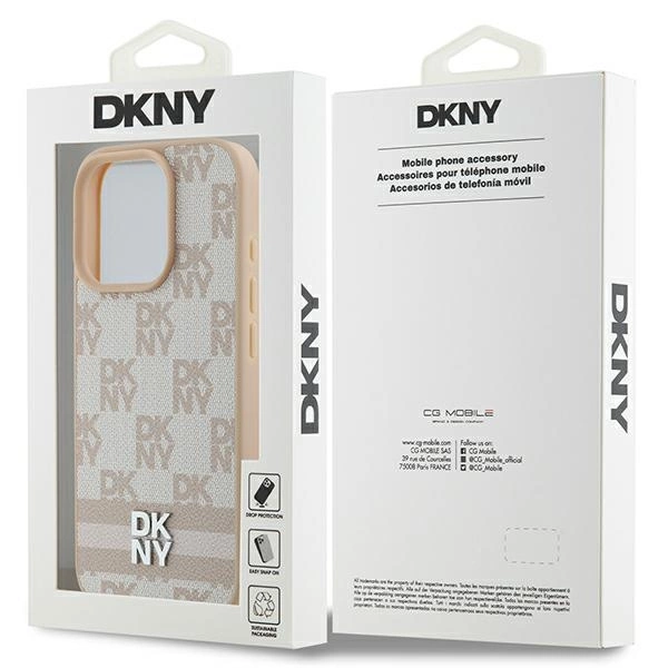 DKNY Checkered Pattern & Printed Stripes iPhone 16 Pro Max Case - Pinkeng