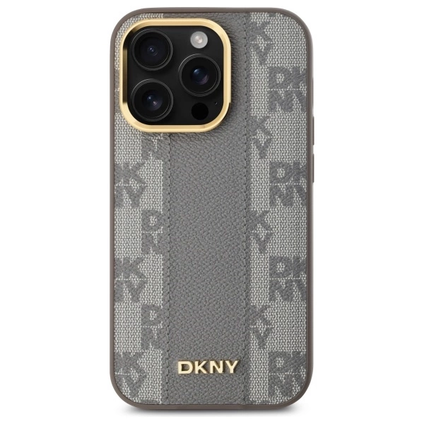 DKNY Leather Checkered Mono Pattern MagSafe iPhone 14 Pro Case - Beigeeng