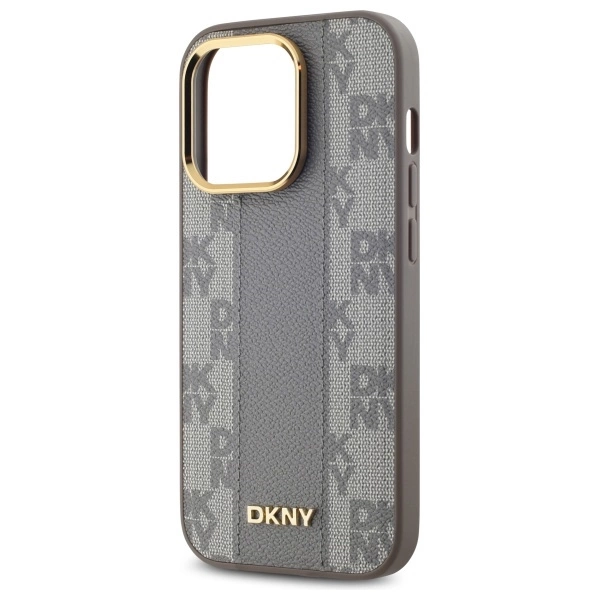 DKNY Leather Checkered Mono Pattern MagSafe iPhone 14 Pro Case - Beigeeng