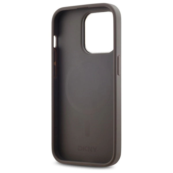 DKNY Leather Checkered Mono Pattern MagSafe iPhone 14 Pro Case - Beigeeng