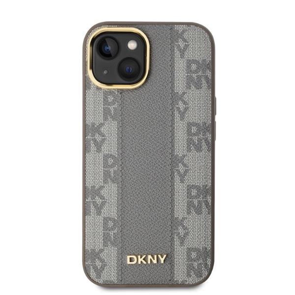 DKNY Leather Checkered Mono Pattern MagSafe iPhone 14 Case - Beigeeng