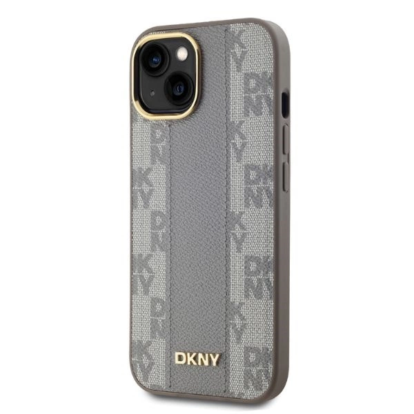 DKNY Leather Checkered Mono Pattern MagSafe iPhone 14 Case - Beigeeng