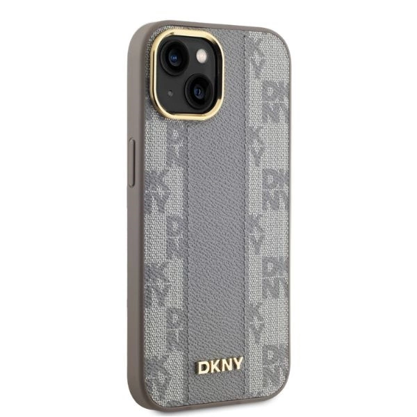 DKNY Leather Checkered Mono Pattern MagSafe iPhone 14 Case - Beigeeng