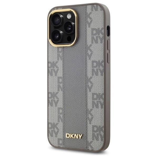 DKNY Leather Checkered Mono Pattern MagSafe iPhone 14 Pro Max Case - Beigeeng