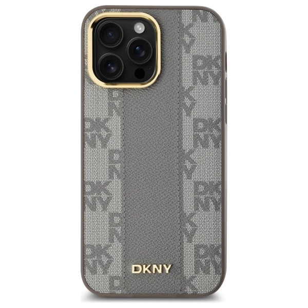DKNY Leather Checkered Mono Pattern MagSafe iPhone 14 Pro Max Case - Beigeeng