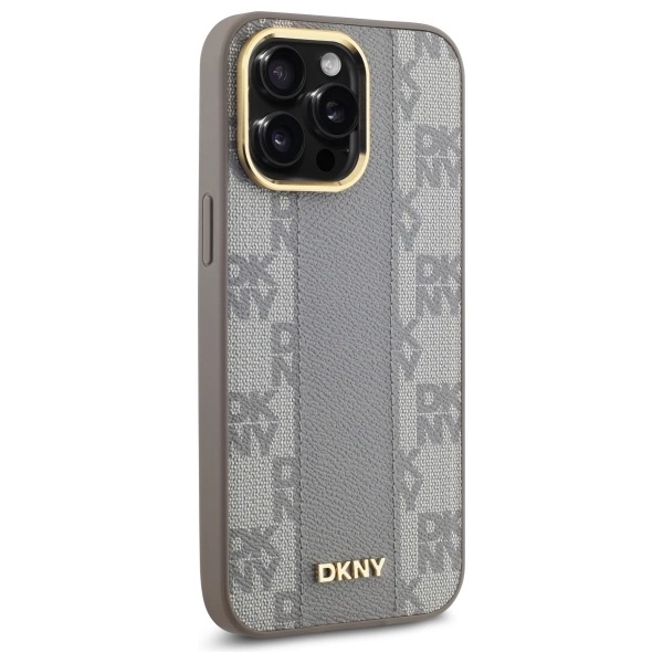 DKNY Leather Checkered Mono Pattern MagSafe iPhone 14 Pro Max Case - Beigeeng