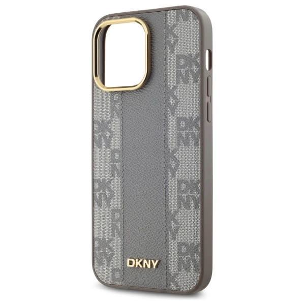 DKNY Leather Checkered Mono Pattern MagSafe iPhone 14 Pro Max Case - Beigeeng