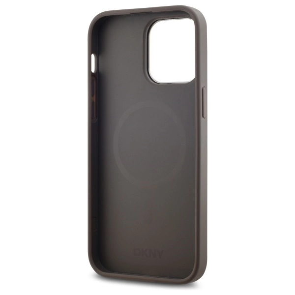 DKNY Leather Checkered Mono Pattern MagSafe iPhone 14 Pro Max Case - Beigeeng