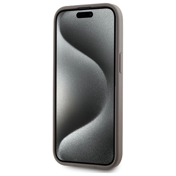 DKNY Leather Checkered Mono Pattern MagSafe iPhone 15 Plus Case - Beigeeng