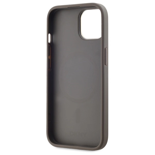 DKNY Leather Checkered Mono Pattern MagSafe iPhone 15 Plus Case - Beigeeng