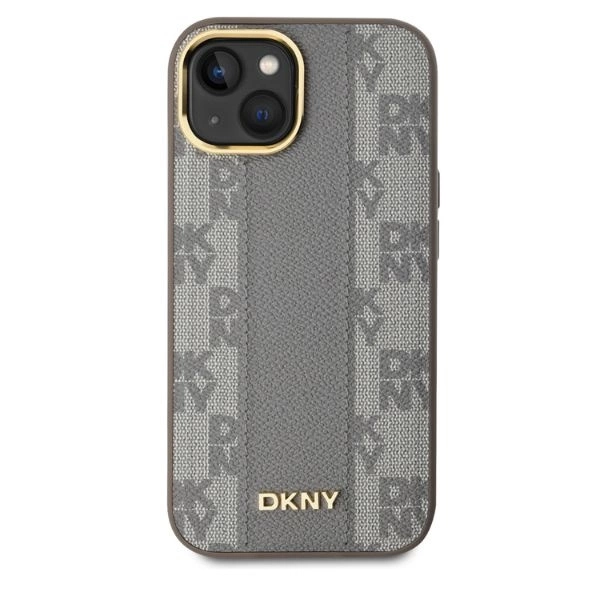 DKNY Leather Checkered Mono Pattern MagSafe iPhone 15 Case - Beigeeng