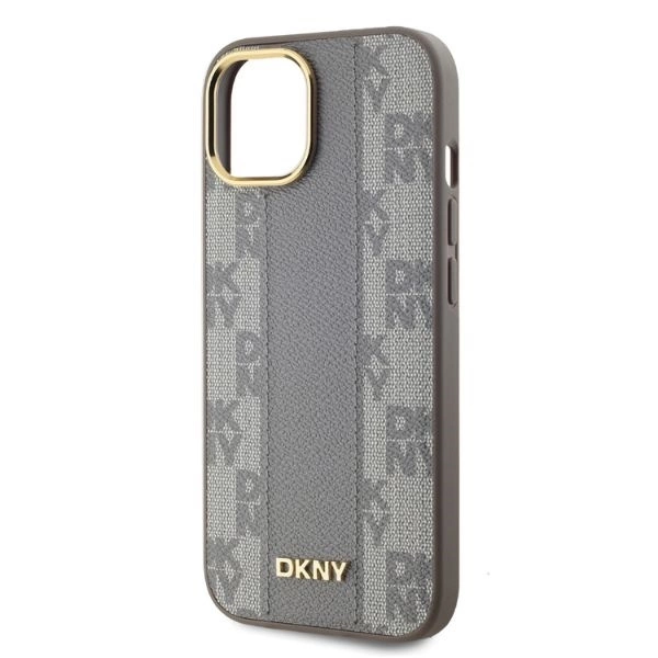 DKNY Leather Checkered Mono Pattern MagSafe iPhone 15 Case - Beigeeng
