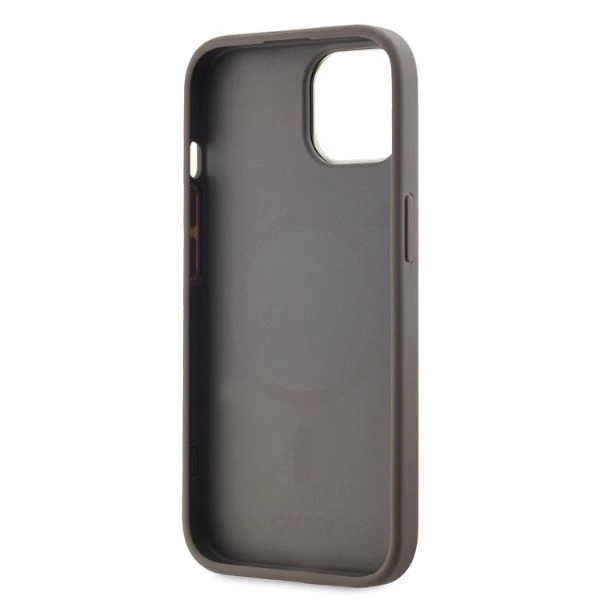 DKNY Leather Checkered Mono Pattern MagSafe iPhone 15 Case - Beigeeng