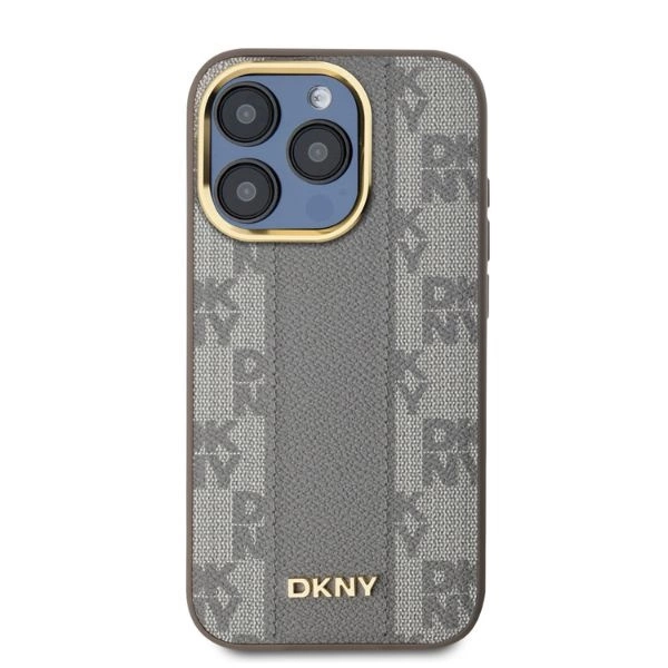 DKNY Leather Checkered Mono Pattern MagSafe iPhone 15 Pro Max Case - Beigeeng
