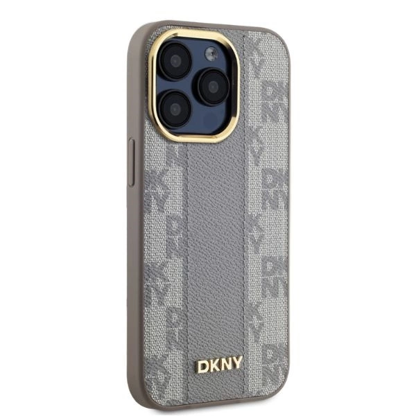 DKNY Leather Checkered Mono Pattern MagSafe iPhone 15 Pro Max Case - Beigeeng