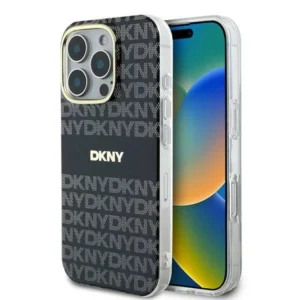 DKNY Repeat Texture Pattern With Stripe case for iPhone 16 Pro - blackeng