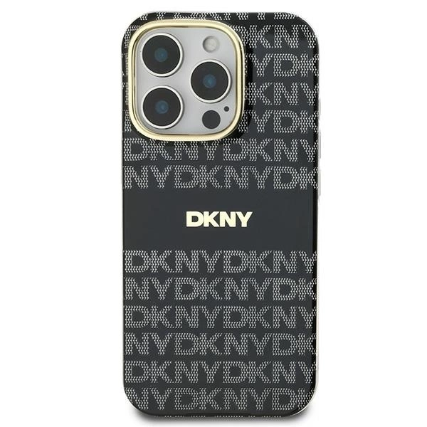 DKNY Repeat Texture Pattern With Stripe case for iPhone 16 Pro - blackeng