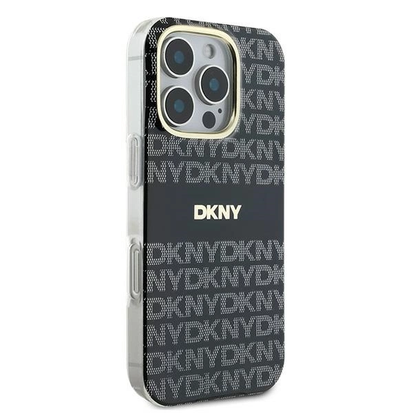 DKNY Repeat Texture Pattern With Stripe case for iPhone 16 Pro - blackeng