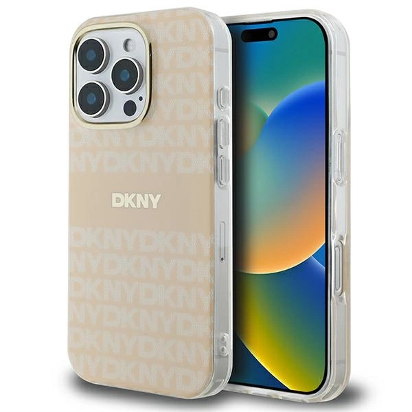 DKNY Repeat Texture Pattern & Stripe MagSafe iPhone 16 Pro Case - Pinkeng