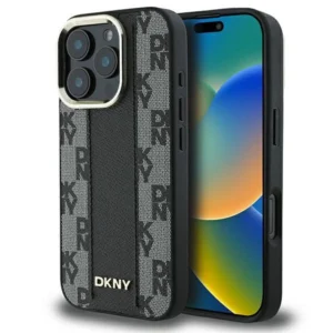 DKNY Checkered Pattern Magsafe iPhone 16 Pro Case - Blackeng