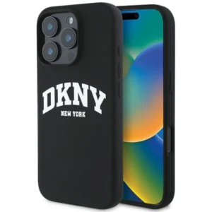 DKNY Silicone White Printed Logo MagSafe iPhone 16 Pro Case - Blackeng