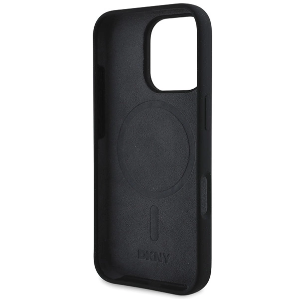 DKNY Silicone White Printed Logo MagSafe iPhone 16 Pro Case - Blackeng