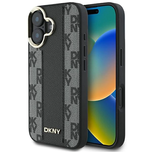 DKNY Checkered Pattern Magsafe iPhone 16 Plus Case - Blackeng