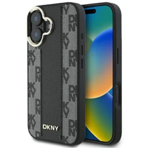 DKNY Checkered Pattern Magsafe iPhone 16 Case - Blackeng
