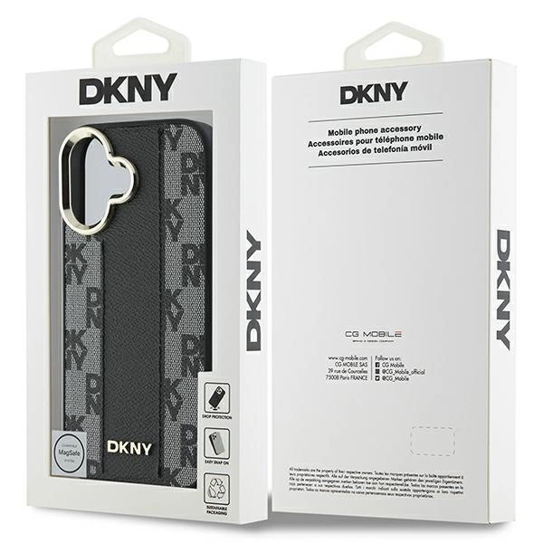 DKNY Checkered Pattern Magsafe iPhone 16 Case - Blackeng