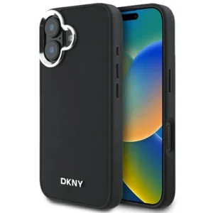 DKNY Plain Silver Logo MagSafe iPhone 16 Case - Blackeng