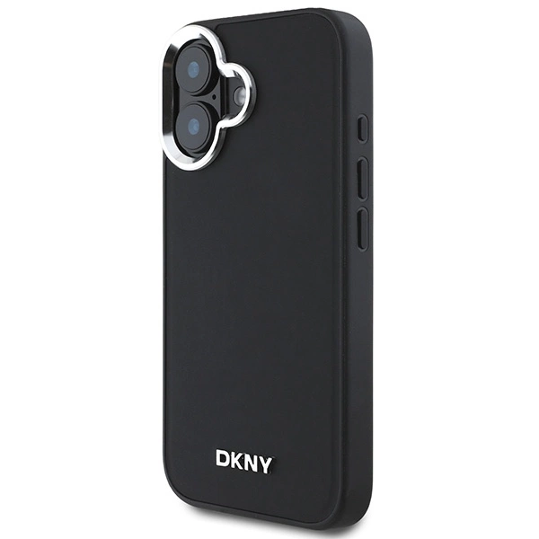 DKNY Plain Silver Logo MagSafe iPhone 16 Case - Blackeng