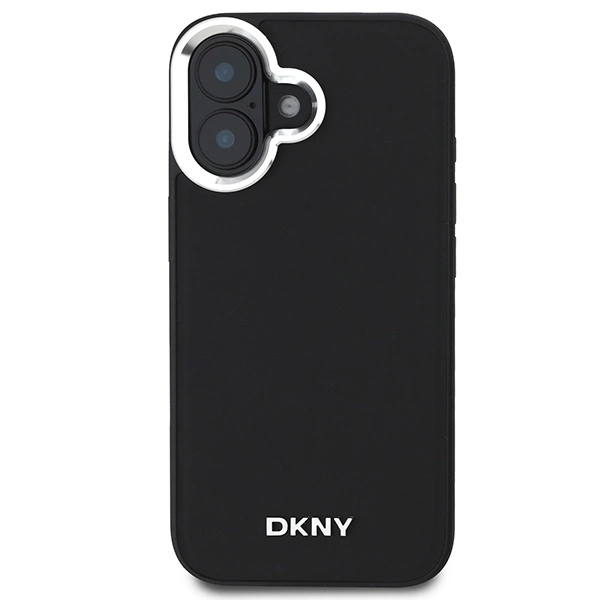DKNY Plain Silver Logo MagSafe iPhone 16 Case - Blackeng