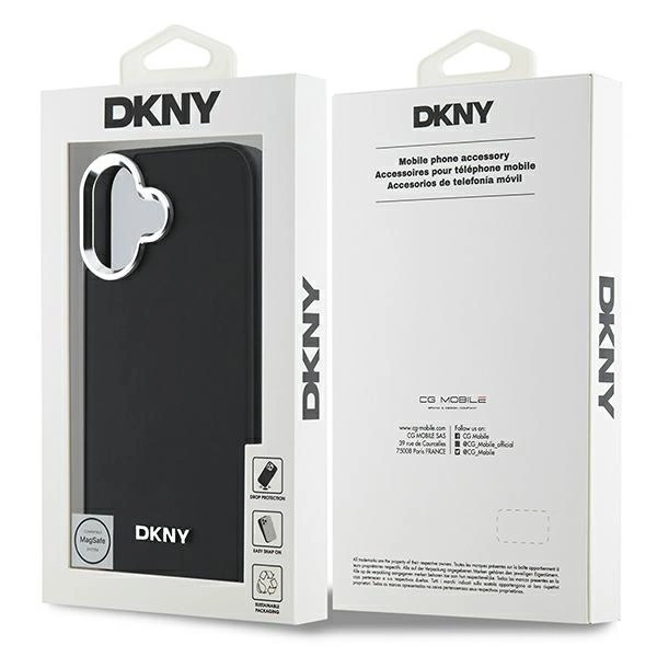 DKNY Plain Silver Logo MagSafe iPhone 16 Case - Blackeng