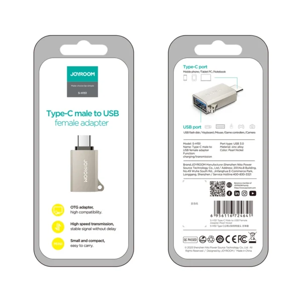 Joyroom S-H151 USB-C (male) / USB-A (female) Adapter with Lanyard Eyelet - Silvereng