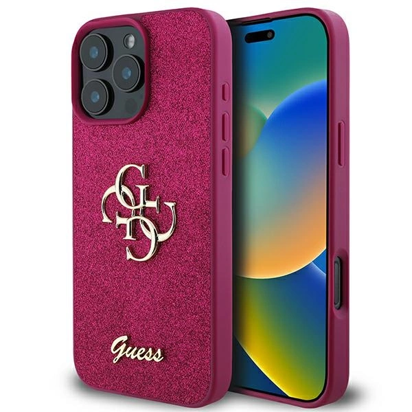 Guess Glitter Script Big 4G iPhone 16 Pro Case - Purpleeng