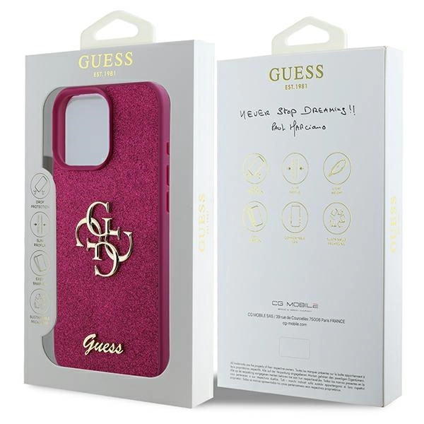 Guess Glitter Script Big 4G iPhone 16 Pro Case - Purpleeng