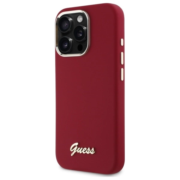 Guess Silicone Script Metal Logo iPhone 16 Pro Max Case - Pinkeng