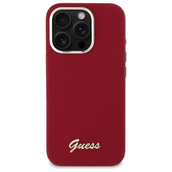 Guess Silicone Script Metal Logo iPhone 16 Pro Max Case - Pinkeng
