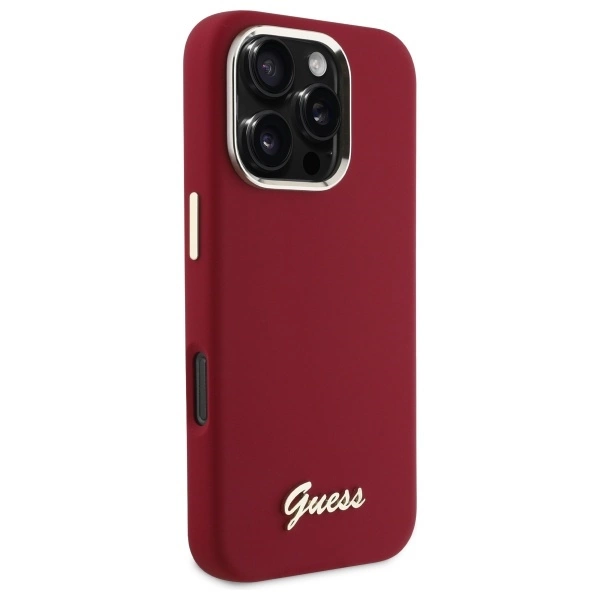 Guess Silicone Script Metal Logo iPhone 16 Pro Max Case - Pinkeng