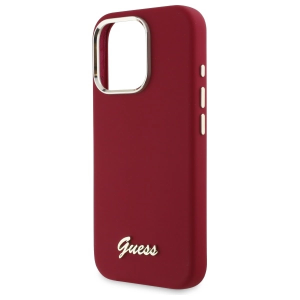 Guess Silicone Script Metal Logo iPhone 16 Pro Max Case - Pinkeng